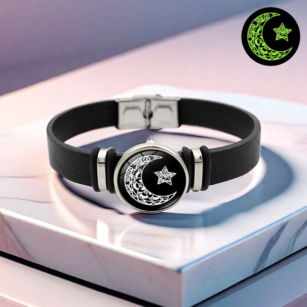 Africa's new cross-border temu hot sun and moon lovers black leather bracelet men and women universal European and American fashion personality bracelet jewelry