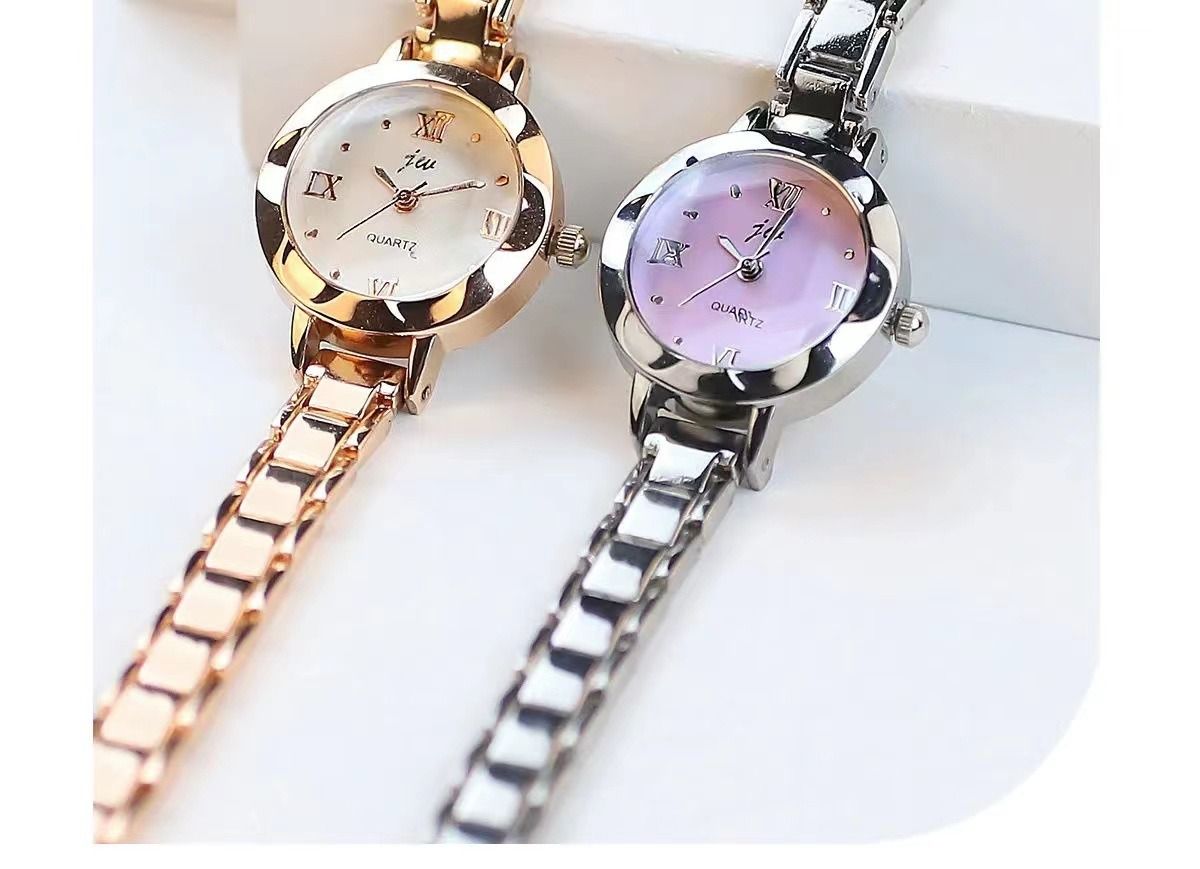 Africa 2025 New Fashion Style Women's Watch Students Small Dial Korean Version Temperament Simple Electronic Quart  Watch White Chrome-plated Case Bright Beautiful Refined Aloy Strap Comfortable Fit