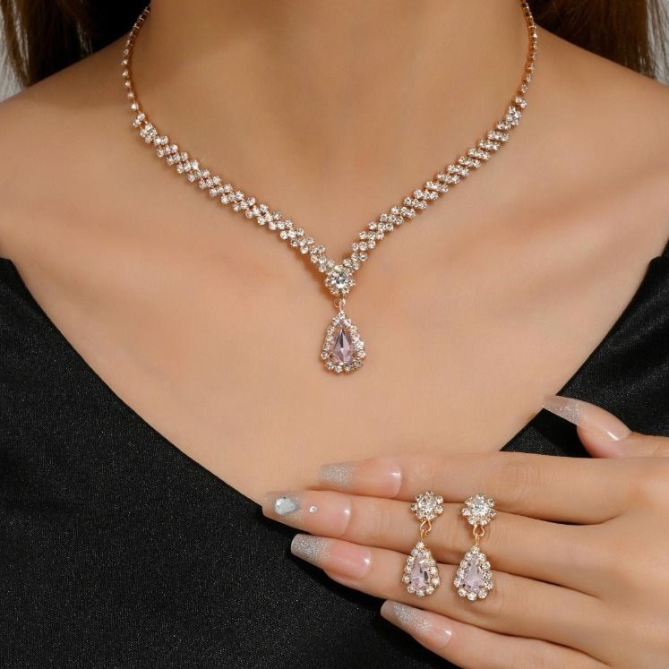 Bride jewelry set cross border explosive necklace earrings personality trend wedding ladies set evening dress accessories Bride earrings + collar 2-piece set