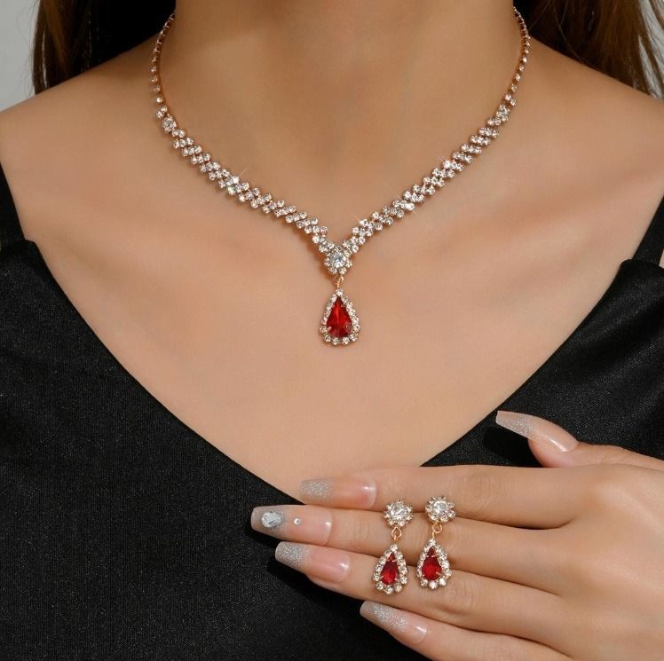 Bride jewelry set cross border explosive necklace earrings personality trend wedding ladies set evening dress accessories Bride earrings + collar 2-piece set