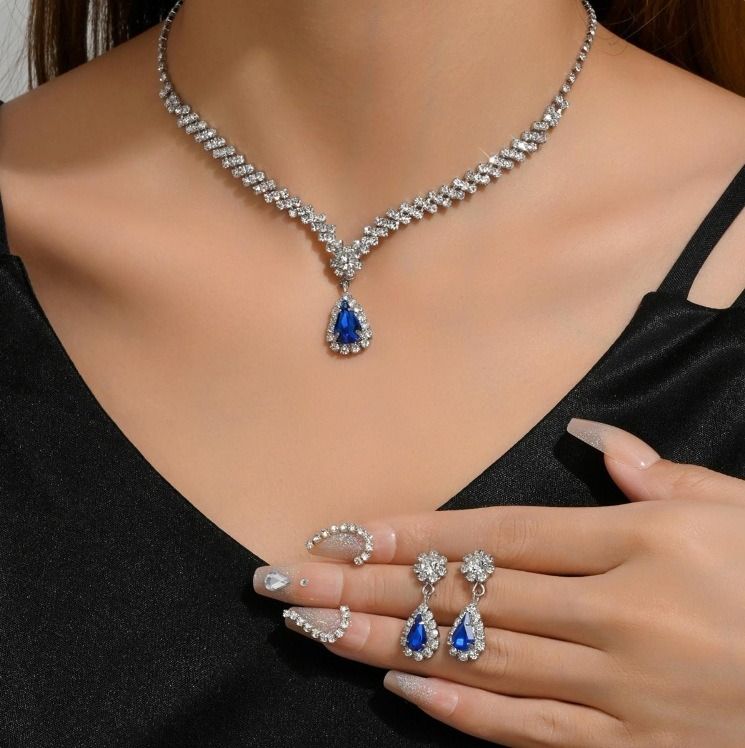 Bride jewelry set cross border explosive necklace earrings personality trend wedding ladies set evening dress accessories Bride earrings + collar 2-piece set