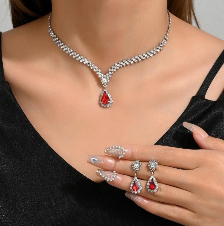 Bride jewelry set cross border explosive necklace earrings personality trend wedding ladies set evening dress accessories Bride earrings + collar 2-piece set