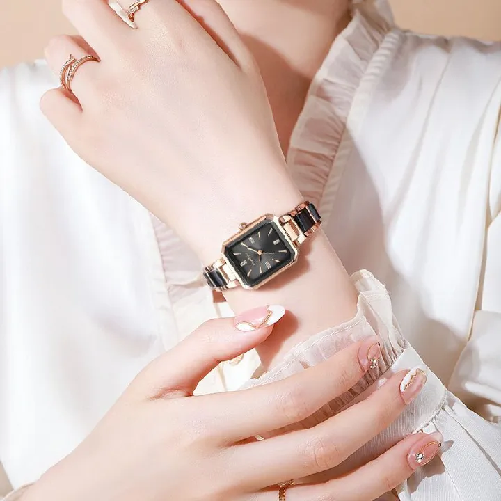 Square fashion temperament diamond square light luxury bracelet watch simple women's watch niche literature