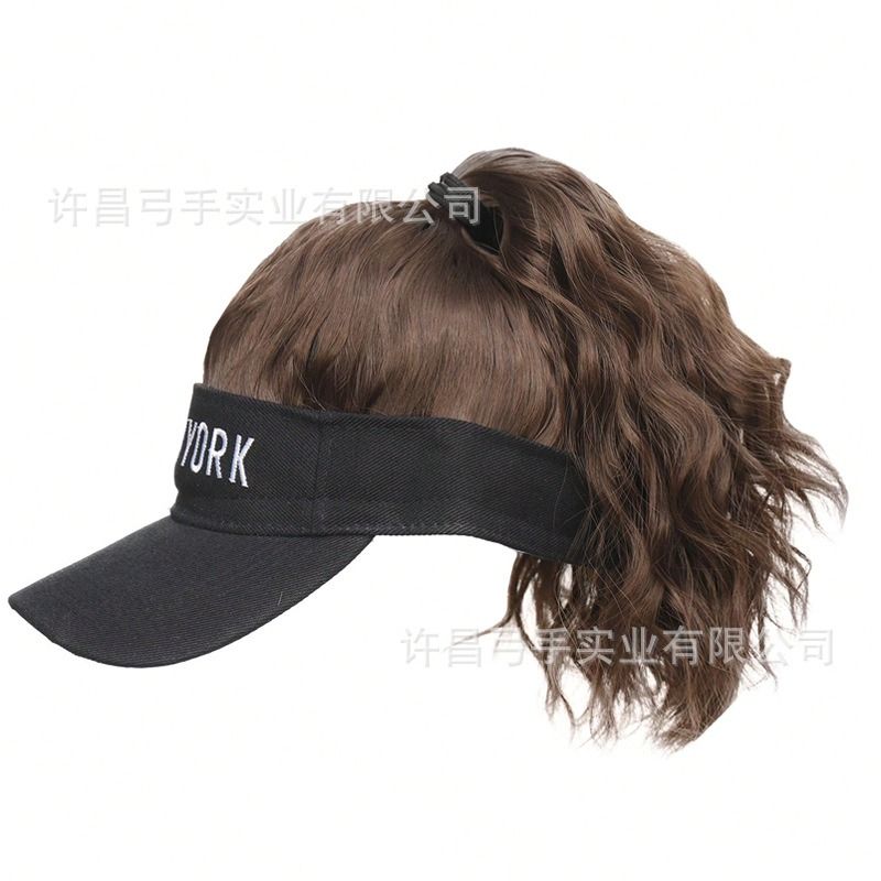 Africa new hat wig One-piece New York letter empty hat corn perm half tie high ponytail curly ponytail