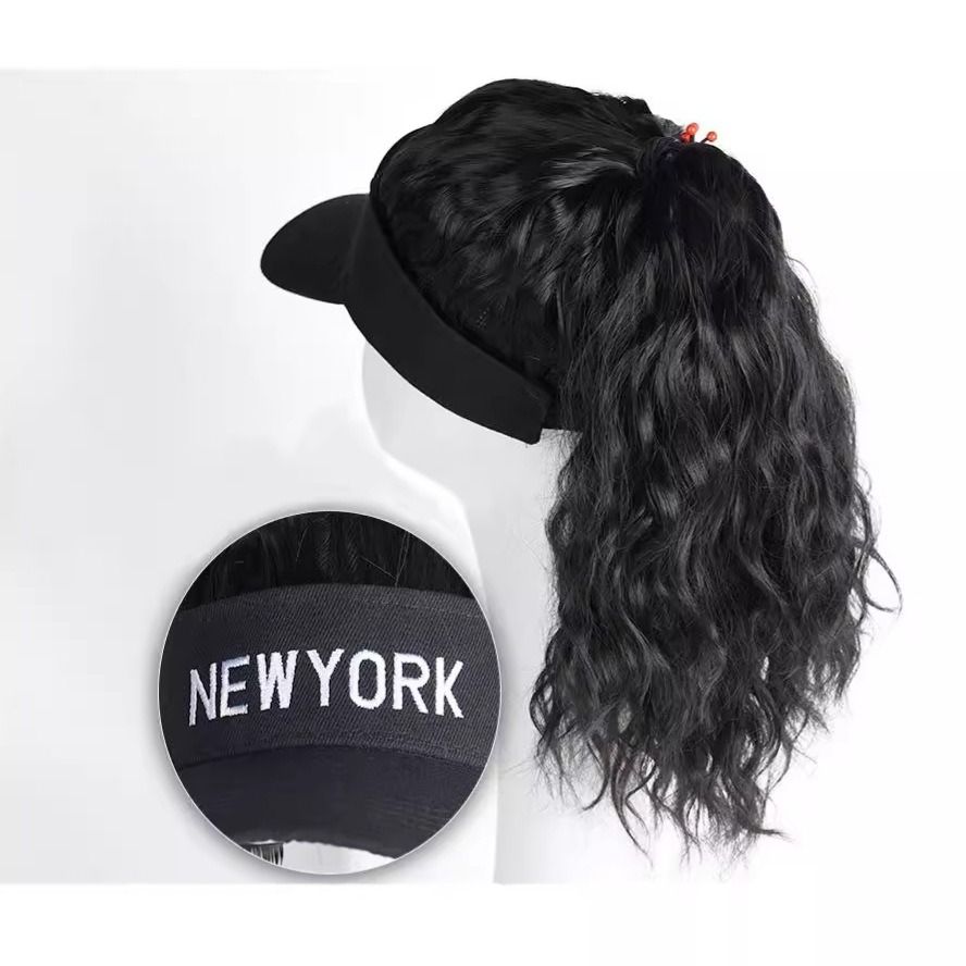 Africa new hat wig One-piece New York letter empty hat corn perm half tie high ponytail curly ponytail