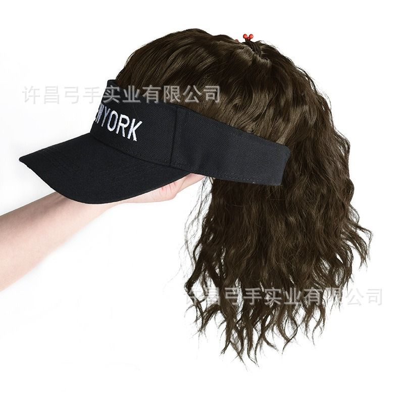 Africa new hat wig One-piece New York letter empty hat corn perm half tie high ponytail curly ponytail