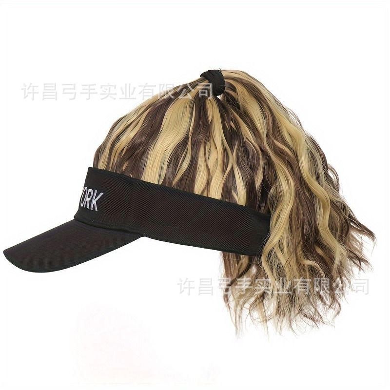 Africa new hat wig One-piece New York letter empty hat corn perm half tie high ponytail curly ponytail