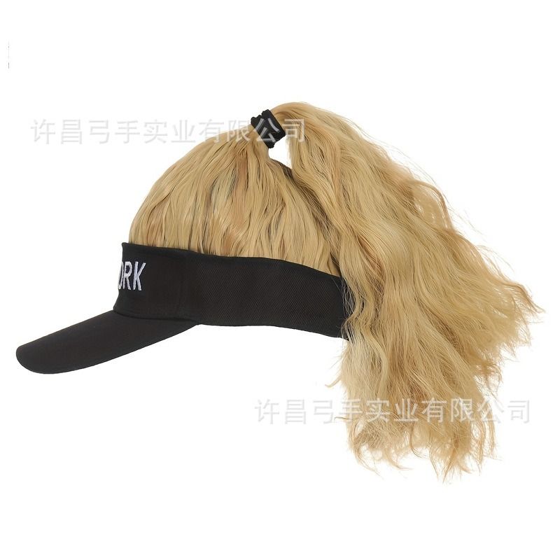 Africa new hat wig One-piece New York letter empty hat corn perm half tie high ponytail curly ponytail