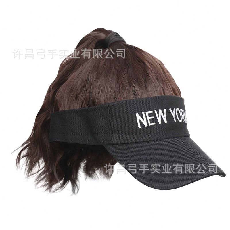 Africa new hat wig One-piece New York letter empty hat corn perm half tie high ponytail curly ponytail