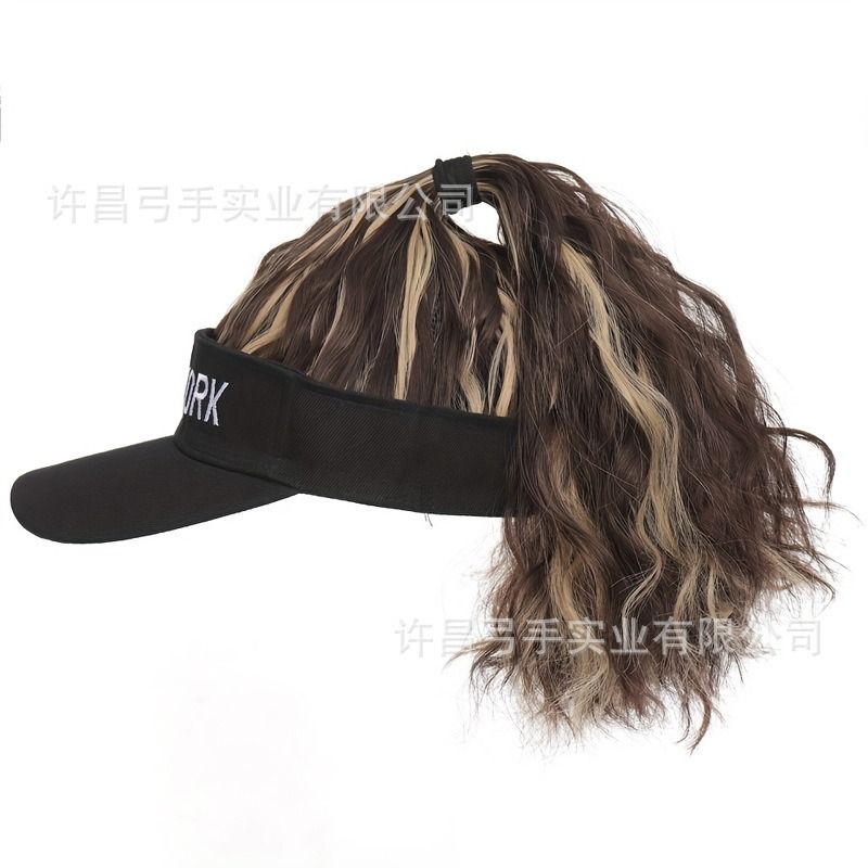Africa new hat wig One-piece New York letter empty hat corn perm half tie high ponytail curly ponytail