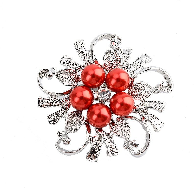 2025 Africa Europe America Fashion Silk Scarf Buckle Anti-slip Alloy High-grade Korean Version Diamond-set Pearl Brooch Rhine-diamond Clothing Pin Corsage Plant & Flower Elements Simple Fashion Style