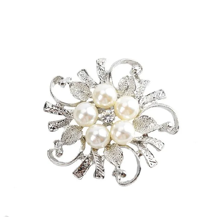 2025 Africa Europe America Fashion Silk Scarf Buckle Anti-slip Alloy High-grade Korean Version Diamond-set Pearl Brooch Rhine-diamond Clothing Pin Corsage Plant & Flower Elements Simple Fashion Style