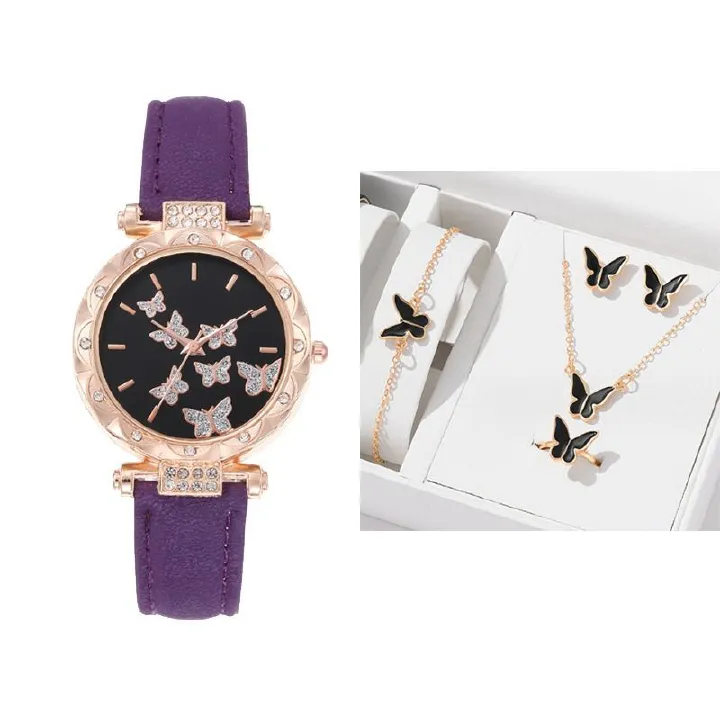 Fashion Girls Ladies Crystal Metal  Dress Watches + Necklace Bracelets earrings Jewelry Sets  Quartz Watches for School Girl students Daughters Sisters Friends Cool Birthday Gift Watches
