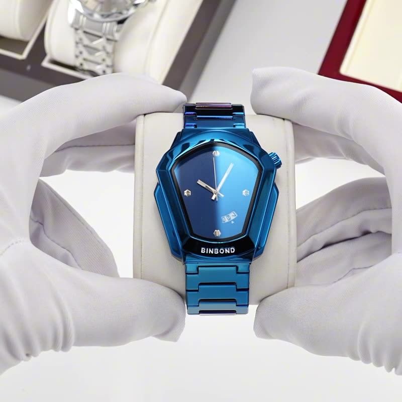 2026 Africa Europe BINBOND Brand Watches Diamond-shaped Alloy Men's Watches Business Quartz Watches 30-meter Water Resistance Decoration Luminous Display Calendar Small Three-hand Dial