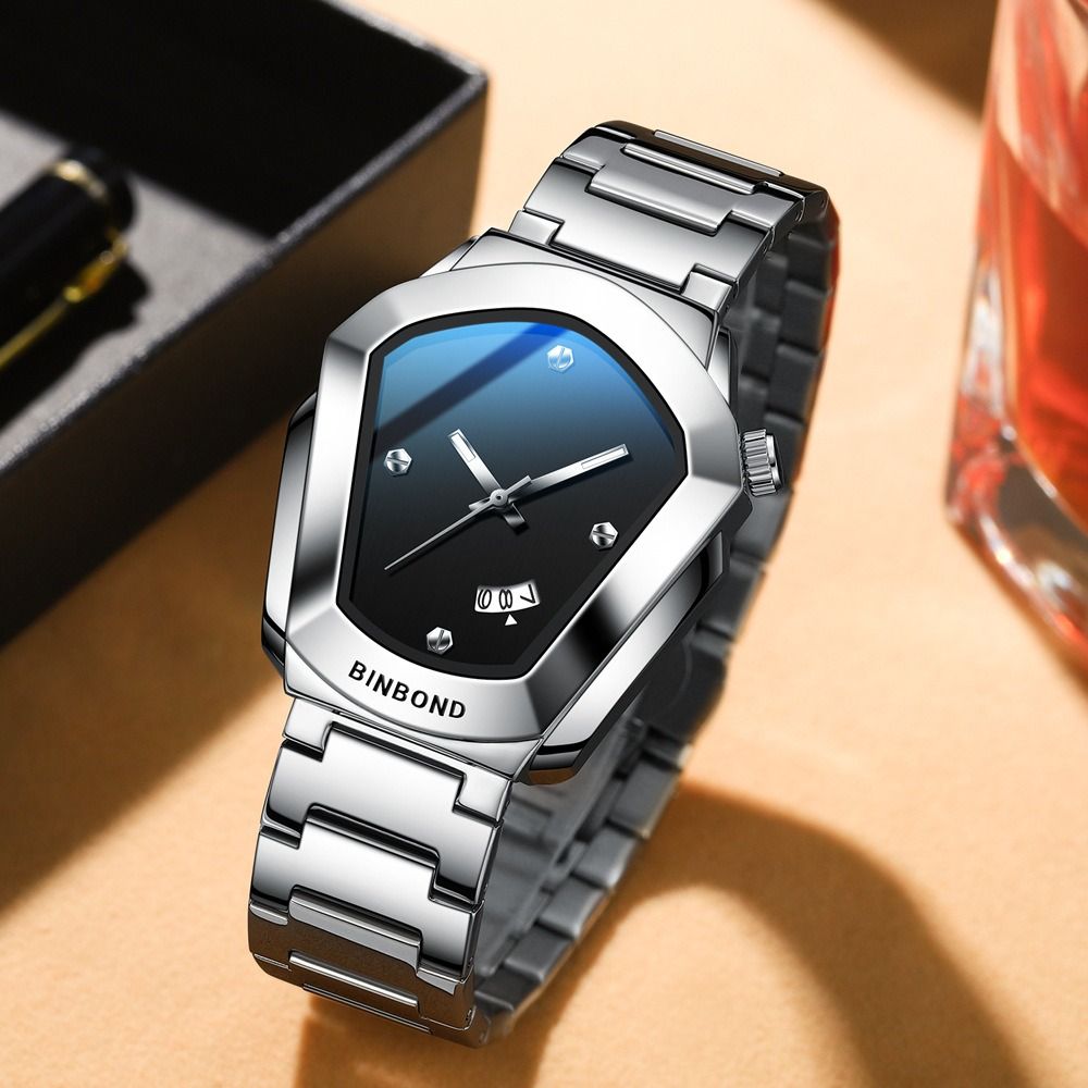 2026 Africa Europe BINBOND Brand Watches Diamond-shaped Alloy Men's Watches Business Quartz Watches 30-meter Water Resistance Decoration Luminous Display Calendar Small Three-hand Dial