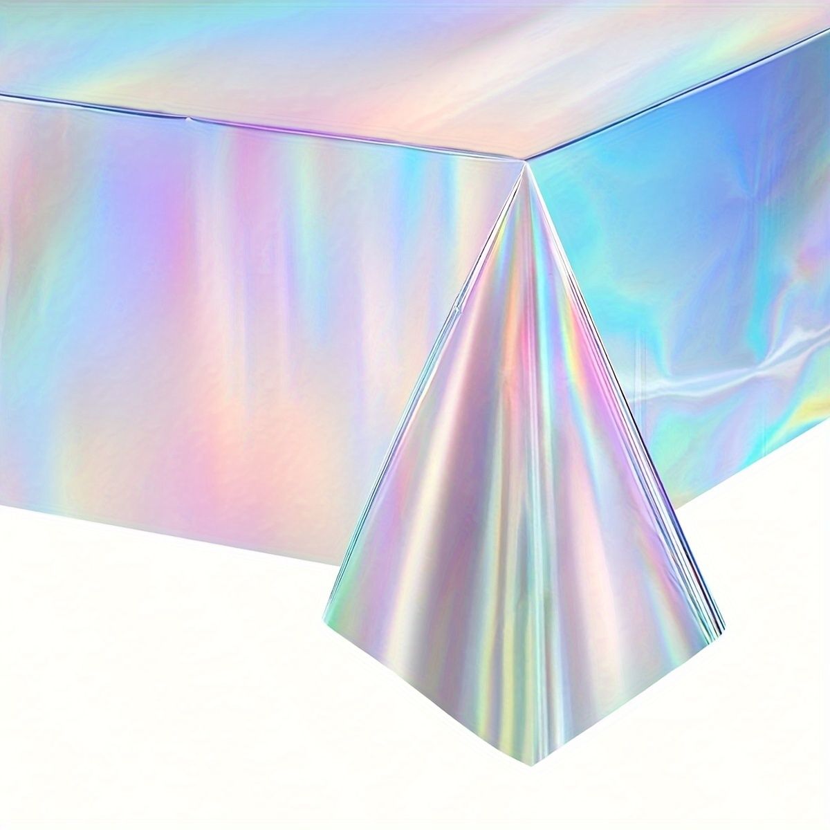 1 Pack - Glittering Holographic Tablecloth - Shimmering Laser Iridescence for Birthday, Bridal, Wedding & Disco Parties - Dazzling Rectangle Plastic Table Cover - Waterproof