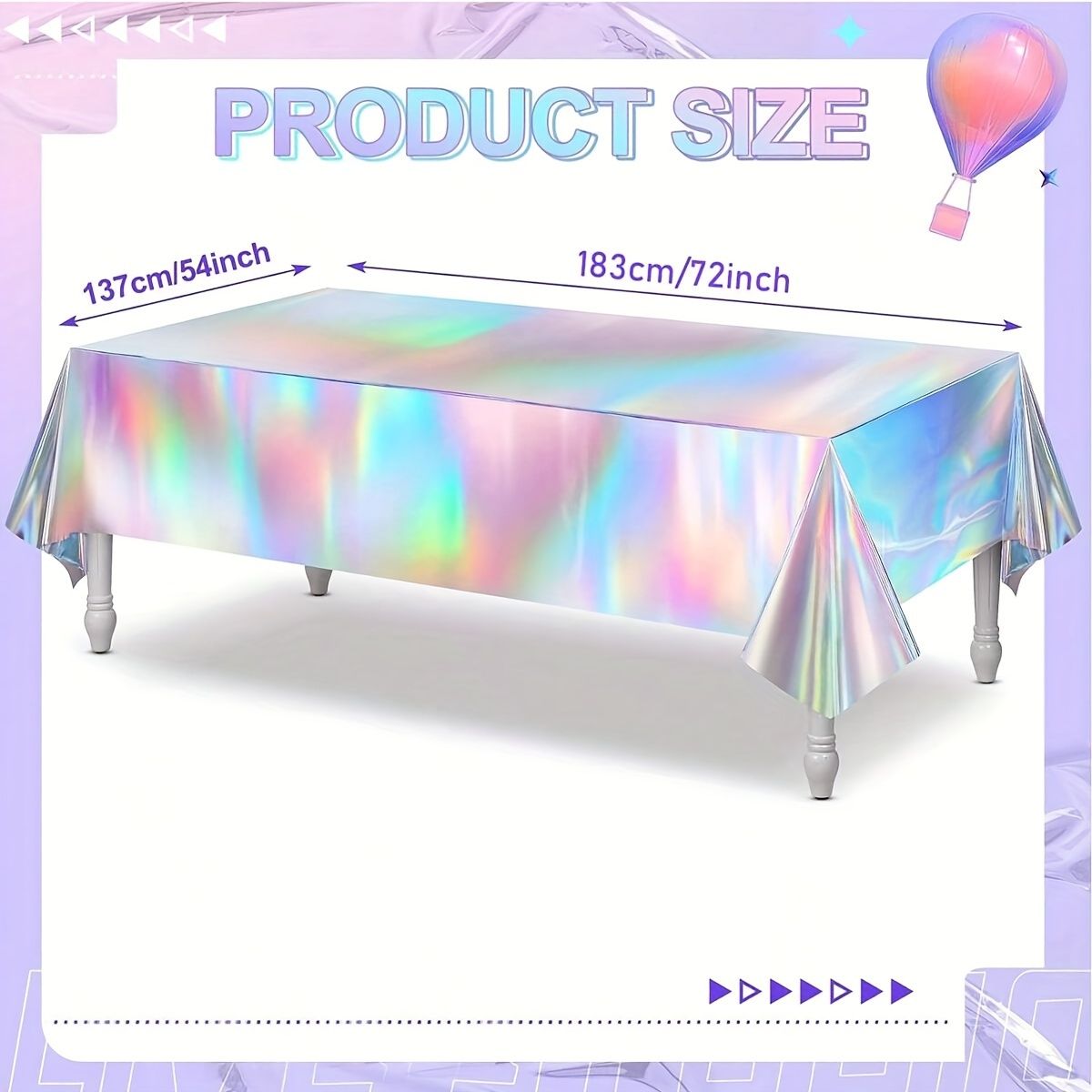 1 Pack - Glittering Holographic Tablecloth - Shimmering Laser Iridescence for Birthday, Bridal, Wedding & Disco Parties - Dazzling Rectangle Plastic Table Cover - Waterproof