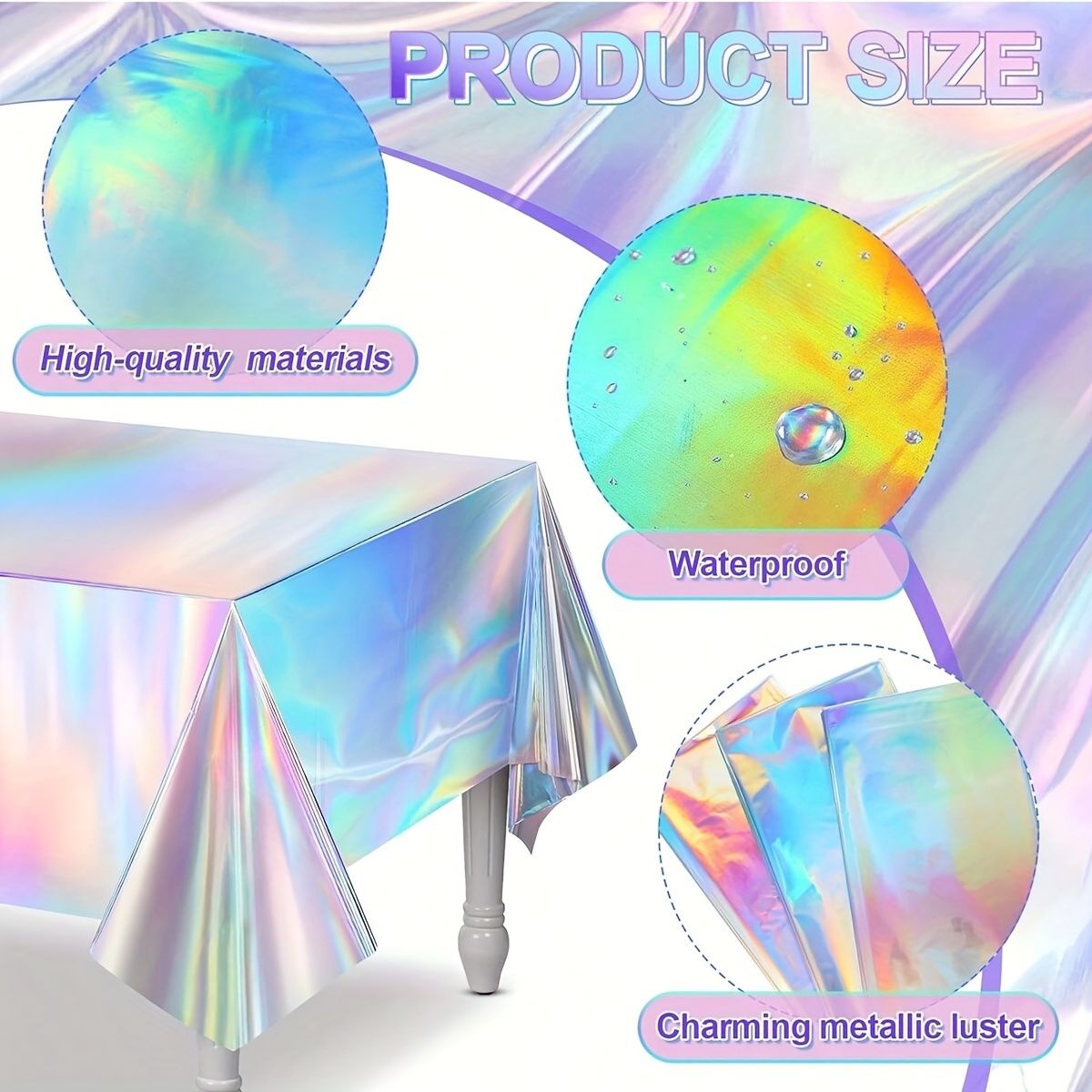 1 Pack - Glittering Holographic Tablecloth - Shimmering Laser Iridescence for Birthday, Bridal, Wedding & Disco Parties - Dazzling Rectangle Plastic Table Cover - Waterproof