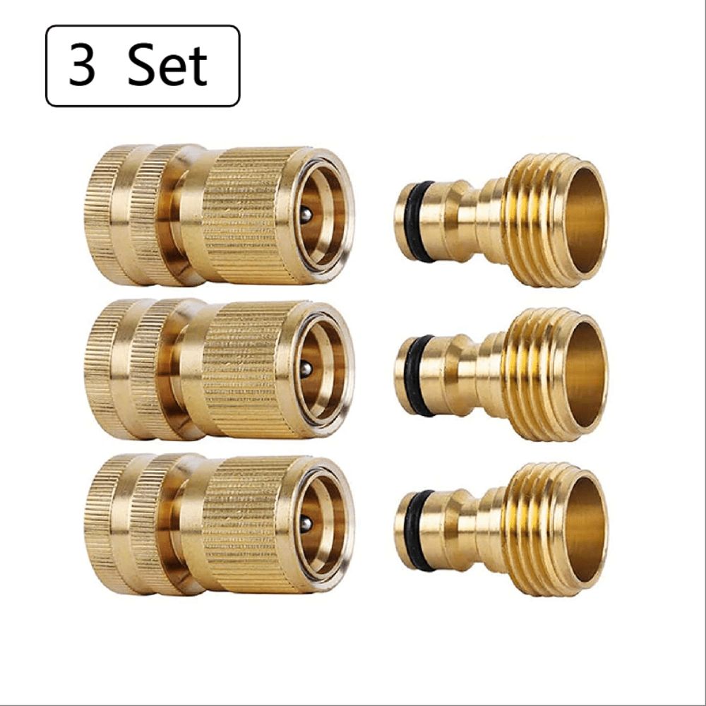 3 Set/6 Sets, Garden Hose Quick Connectors Solid Brass 3/4 Inch GHT Thread Easy Connect Fittings No-Leak Water Hose Male Female Value
