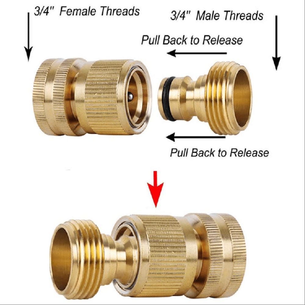 3 Set/6 Sets, Garden Hose Quick Connectors Solid Brass 3/4 Inch GHT Thread Easy Connect Fittings No-Leak Water Hose Male Female Value