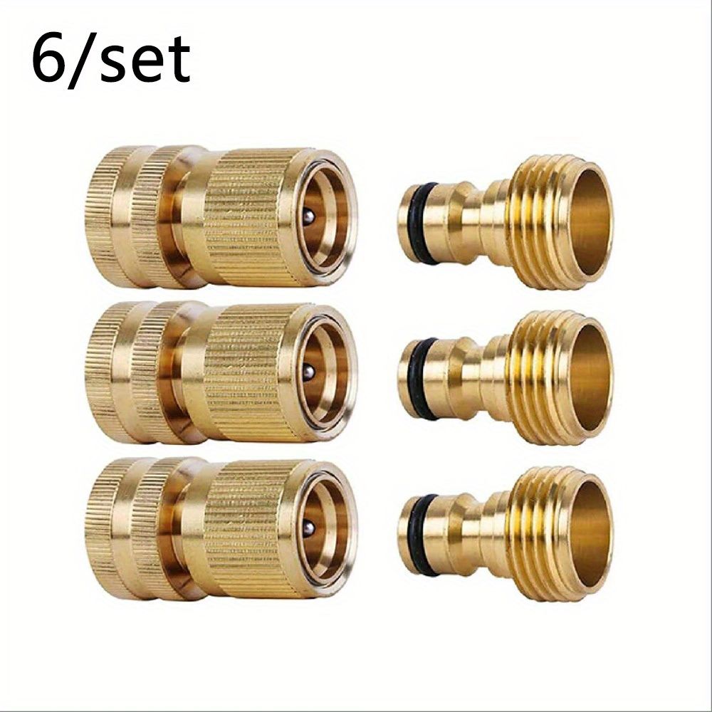 3 Set/6 Sets, Garden Hose Quick Connectors Solid Brass 3/4 Inch GHT Thread Easy Connect Fittings No-Leak Water Hose Male Female Value