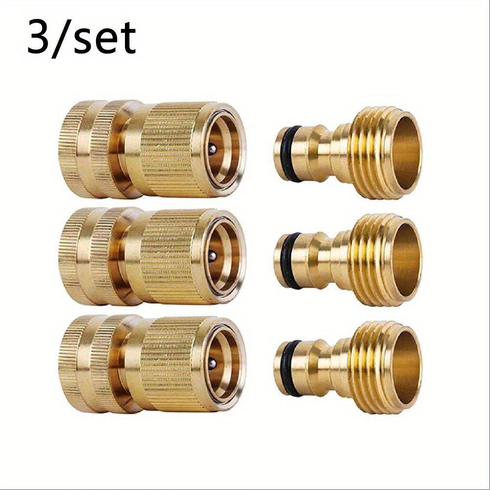 3 Set/6 Sets, Garden Hose Quick Connectors Solid Brass 3/4 Inch GHT Thread Easy Connect Fittings No-Leak Water Hose Male Female Value