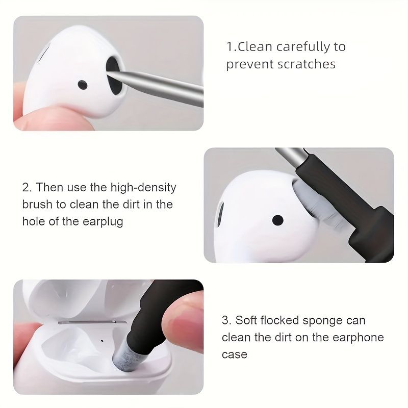 1pc, ProClean Earbuds Cleaning Pen - 3-in-1 Multifunctional Cleaner Kit with Soft Brush for Wireless Earphones, Headphones, Charging Box, Computer, and Keyboard - Effective Dust Remover and Sanitizer