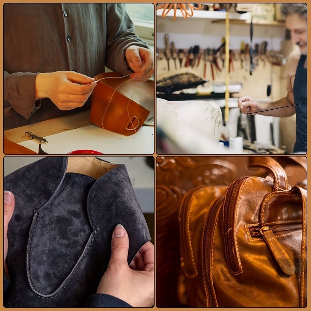 Leather Sewing Kit with 11 Pieces: Includes DIY Copper-Handled Leather Sewing Awl, 6 Needles, and a Soft Tube for Storage. Suitable for Repairing Leather, Canvas, Tents, and Shoes. Available in Black,