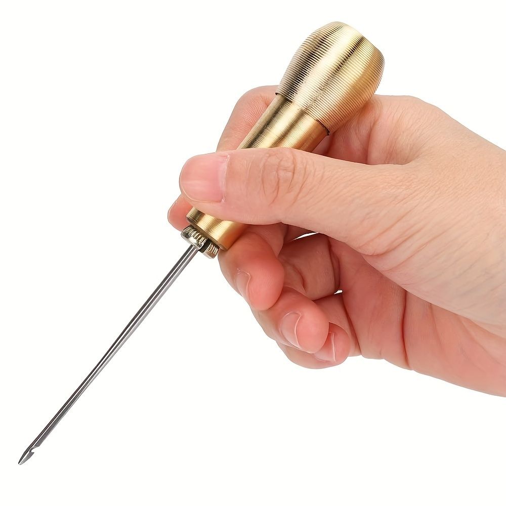 Leather Sewing Kit with 11 Pieces: Includes DIY Copper-Handled Leather Sewing Awl, 6 Needles, and a Soft Tube for Storage. Suitable for Repairing Leather, Canvas, Tents, and Shoes. Available in Black,