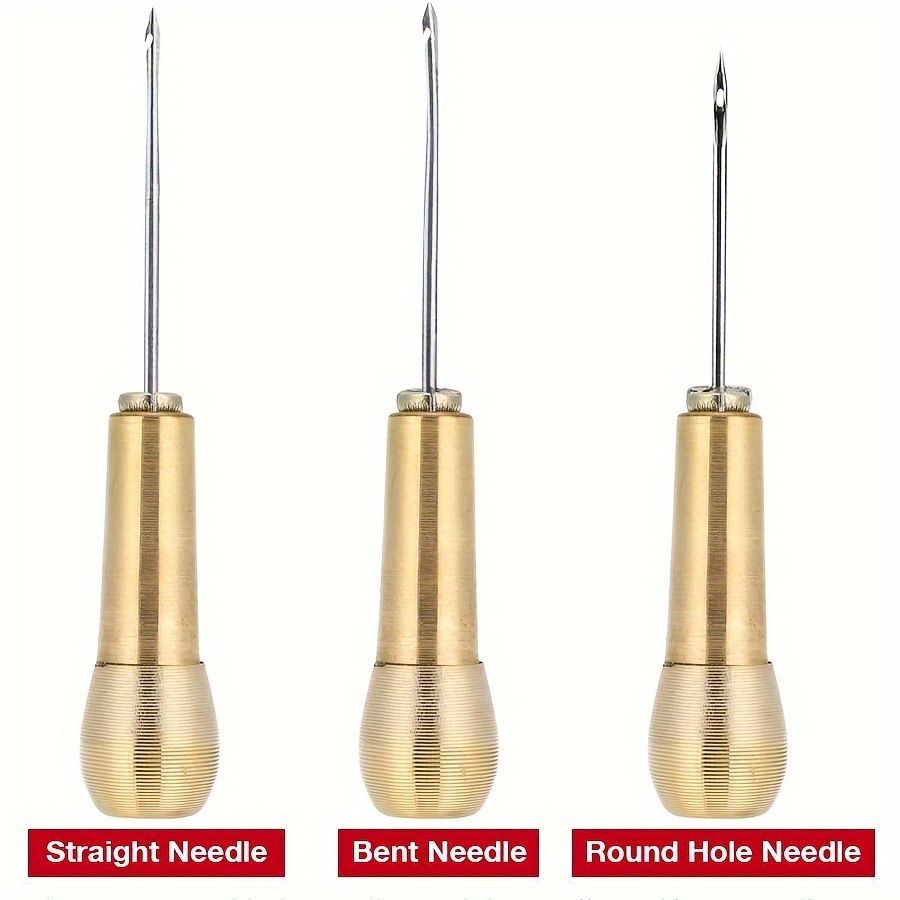 Leather Sewing Kit with 11 Pieces: Includes DIY Copper-Handled Leather Sewing Awl, 6 Needles, and a Soft Tube for Storage. Suitable for Repairing Leather, Canvas, Tents, and Shoes. Available in Black,