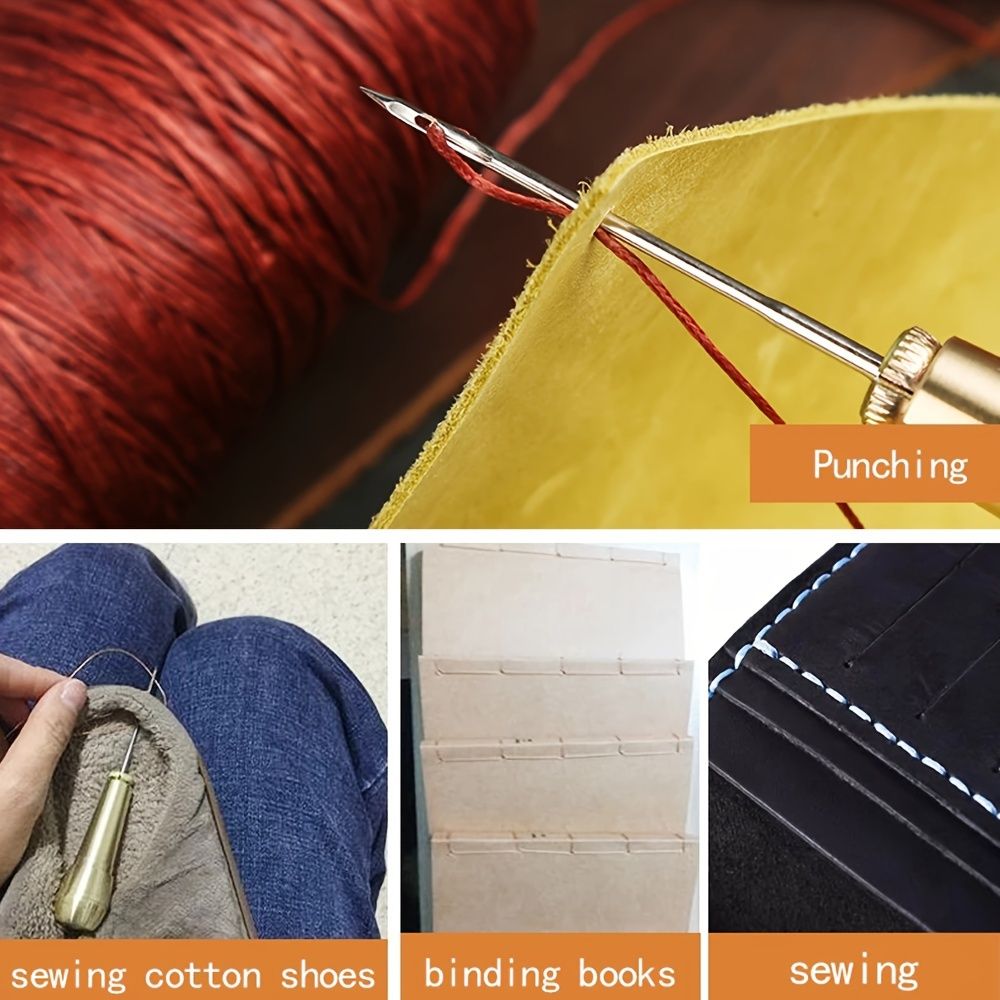 Leather Sewing Kit with 11 Pieces: Includes DIY Copper-Handled Leather Sewing Awl, 6 Needles, and a Soft Tube for Storage. Suitable for Repairing Leather, Canvas, Tents, and Shoes. Available in Black,