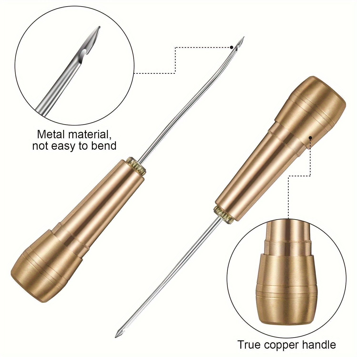 Leather Sewing Kit with 11 Pieces: Includes DIY Copper-Handled Leather Sewing Awl, 6 Needles, and a Soft Tube for Storage. Suitable for Repairing Leather, Canvas, Tents, and Shoes. Available in Black,