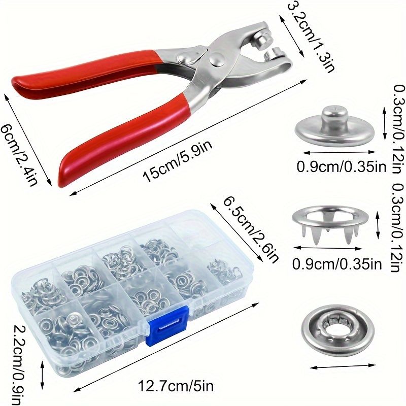 100 Sets of 9.5mm Metal Sewing Snaps with Pliers, 10 Colors Claw Ring Press Studs for DIY Clothing Decoration, Manual Operation Stainless Steel Punching Tool Kit