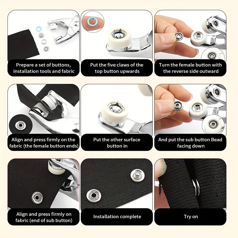 100 Sets of 9.5mm Metal Sewing Snaps with Pliers, 10 Colors Claw Ring Press Studs for DIY Clothing Decoration, Manual Operation Stainless Steel Punching Tool Kit