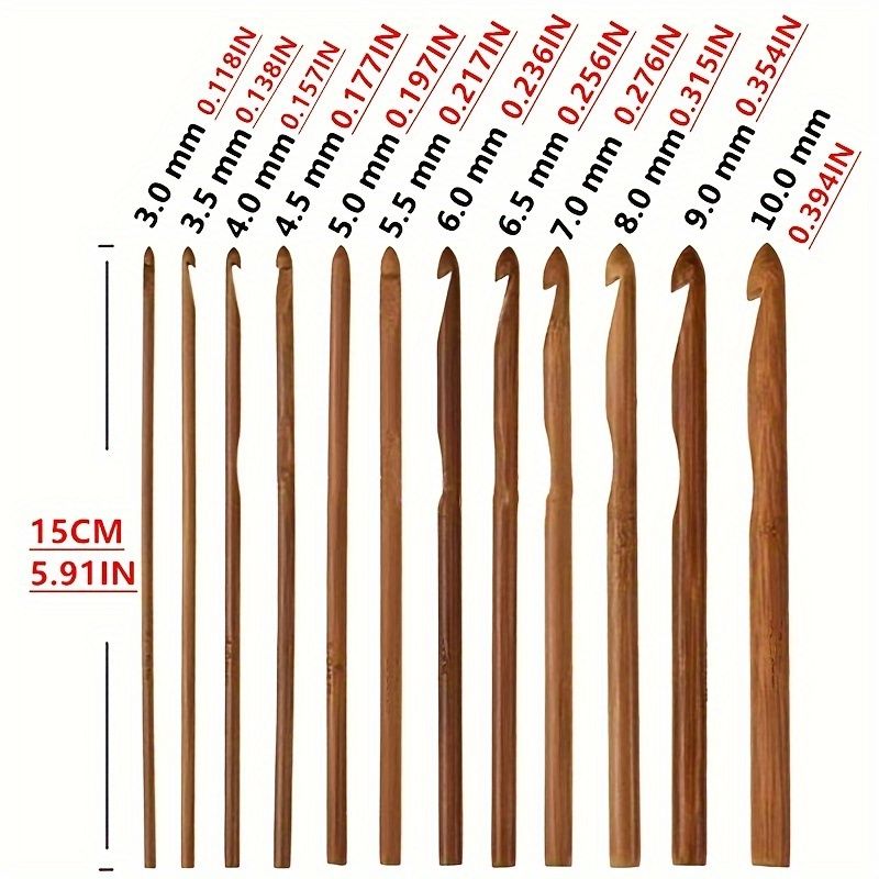 Ergonomic Bamboo Crochet Hook Set, 12-Piece, Comfort Grip Handles, Maroon, Sizes 3Mm-10Mm, Eco-Friendly Craft Tools