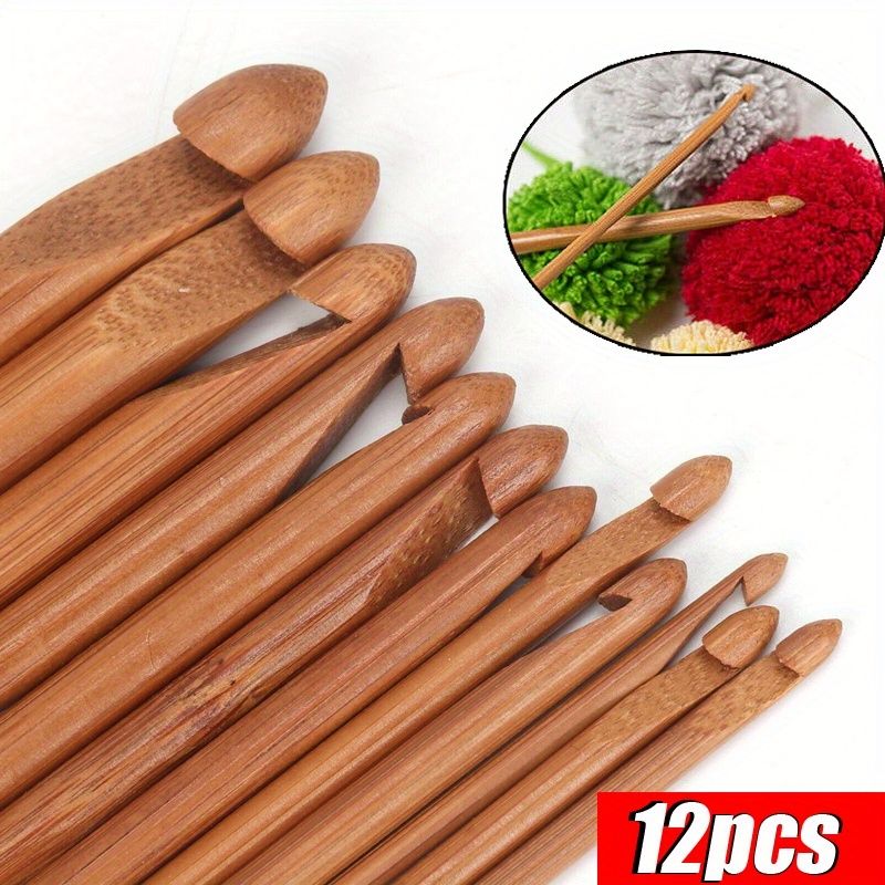 Ergonomic Bamboo Crochet Hook Set, 12-Piece, Comfort Grip Handles, Maroon, Sizes 3Mm-10Mm, Eco-Friendly Craft Tools
