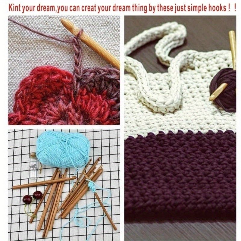 Ergonomic Bamboo Crochet Hook Set, 12-Piece, Comfort Grip Handles, Maroon, Sizes 3Mm-10Mm, Eco-Friendly Craft Tools