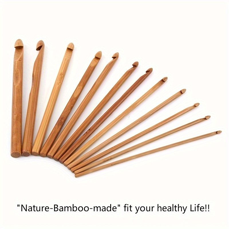 Ergonomic Bamboo Crochet Hook Set, 12-Piece, Comfort Grip Handles, Maroon, Sizes 3Mm-10Mm, Eco-Friendly Craft Tools