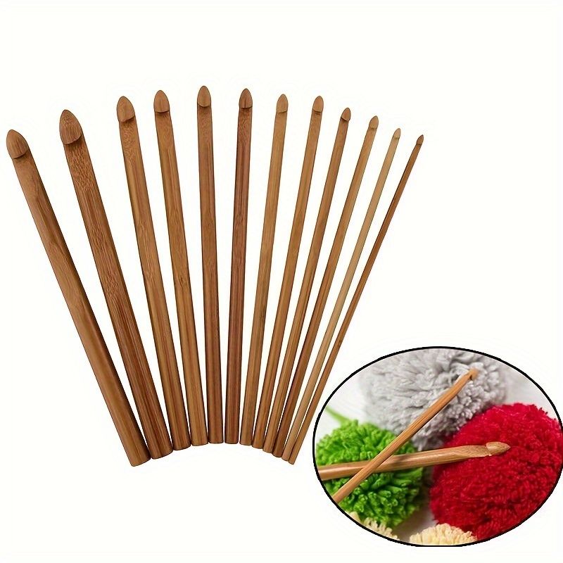 Ergonomic Bamboo Crochet Hook Set, 12-Piece, Comfort Grip Handles, Maroon, Sizes 3Mm-10Mm, Eco-Friendly Craft Tools