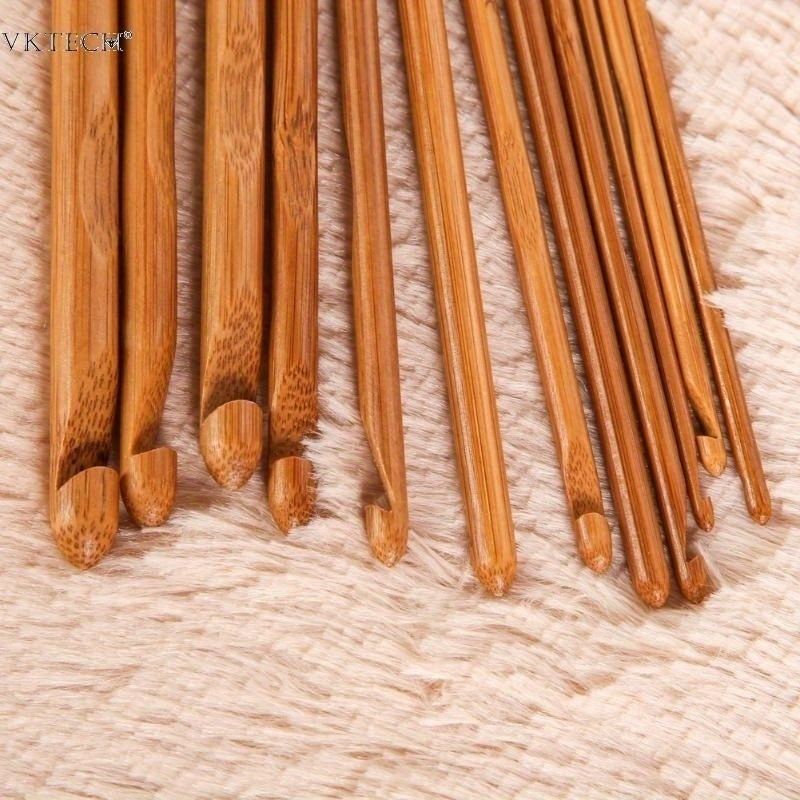 Ergonomic Bamboo Crochet Hook Set, 12-Piece, Comfort Grip Handles, Maroon, Sizes 3Mm-10Mm, Eco-Friendly Craft Tools
