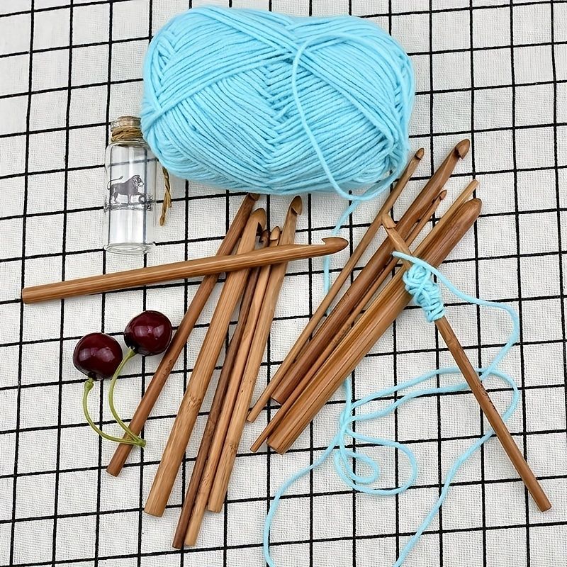 Ergonomic Bamboo Crochet Hook Set, 12-Piece, Comfort Grip Handles, Maroon, Sizes 3Mm-10Mm, Eco-Friendly Craft Tools