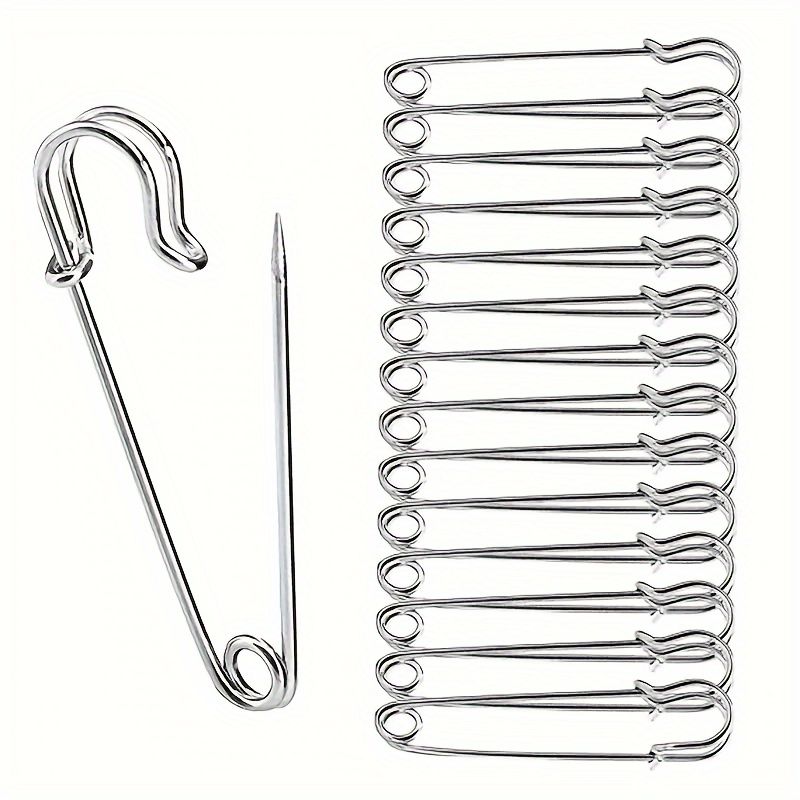 10PCS Heavy Duty Safety Pins - 2.75" & 1.97" Steel Spring Lock Pins for Crafts, Skirts, Kilts, and Brooch Making - Large Assorted Size Safety Pins in Silver Grey