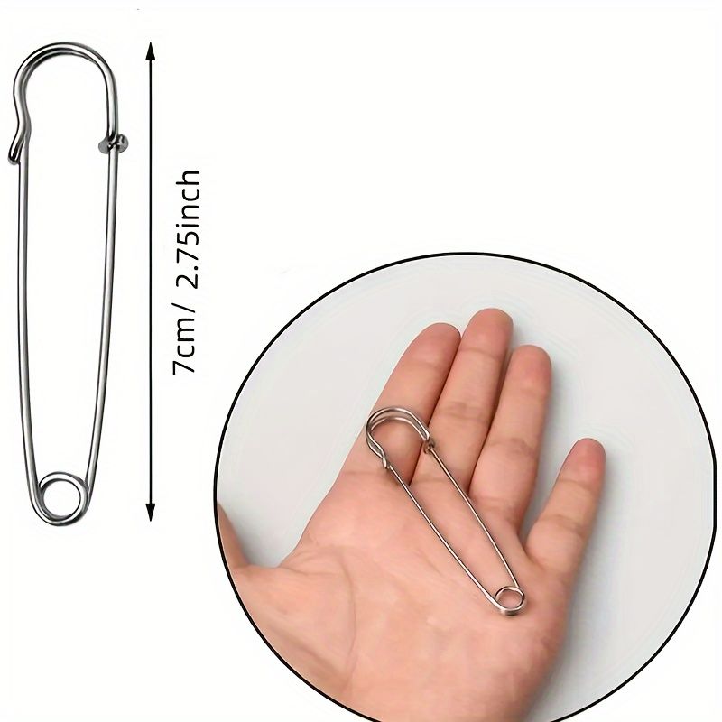 10PCS Heavy Duty Safety Pins - 2.75" & 1.97" Steel Spring Lock Pins for Crafts, Skirts, Kilts, and Brooch Making - Large Assorted Size Safety Pins in Silver Grey