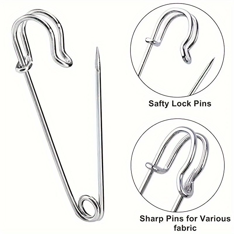 10PCS Heavy Duty Safety Pins - 2.75" & 1.97" Steel Spring Lock Pins for Crafts, Skirts, Kilts, and Brooch Making - Large Assorted Size Safety Pins in Silver Grey