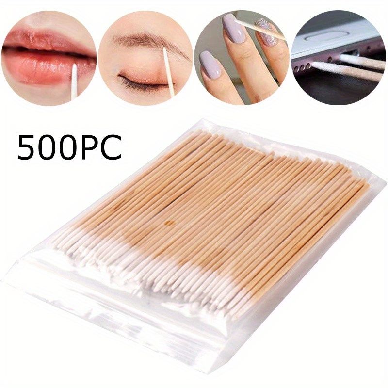 500Pcs Premium Micro Swabs - Gentle Nail, Makeup, Ears Cleaning, Cosmetic and Eyelash Extension Tools - Bulk Pack with Durable Wood Buds Tips