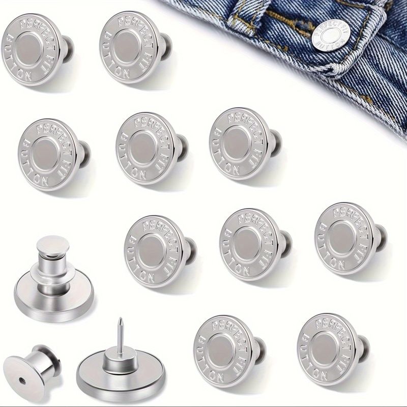 10Pcs Buttons for Jeans, Adjustable Jean Button Pins, Pant Waist Tightener, No Sew and No Tools Instant Jean Button Pins for Pants, Simple Installation, Reusable and Adjustable (17mm)