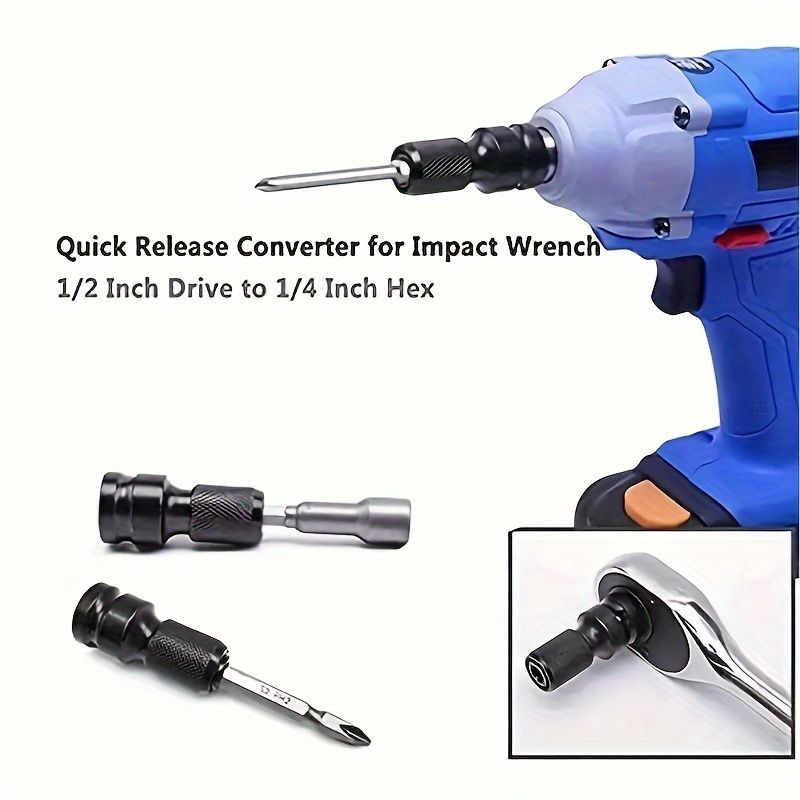 1pc Metal Drill Chuck Conversion Head for Electric Wrench, Hex to 1/4" Expansion Bit Adapter, No Electricity Required