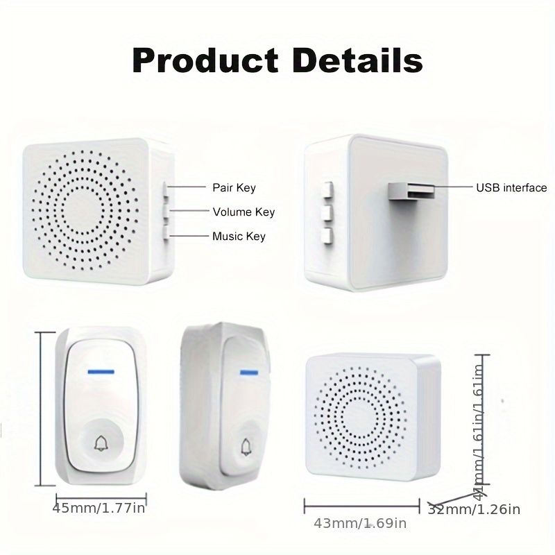 1 Set Portable Wireless Doorbell System - Touch-Controlled, Self-Adhesive, 38 Freely Switchable Ringtones, Elderly Alarm, No WiFi Required, Battery-Powered with Button Battery (Diameter ≥20mm) - Indoo