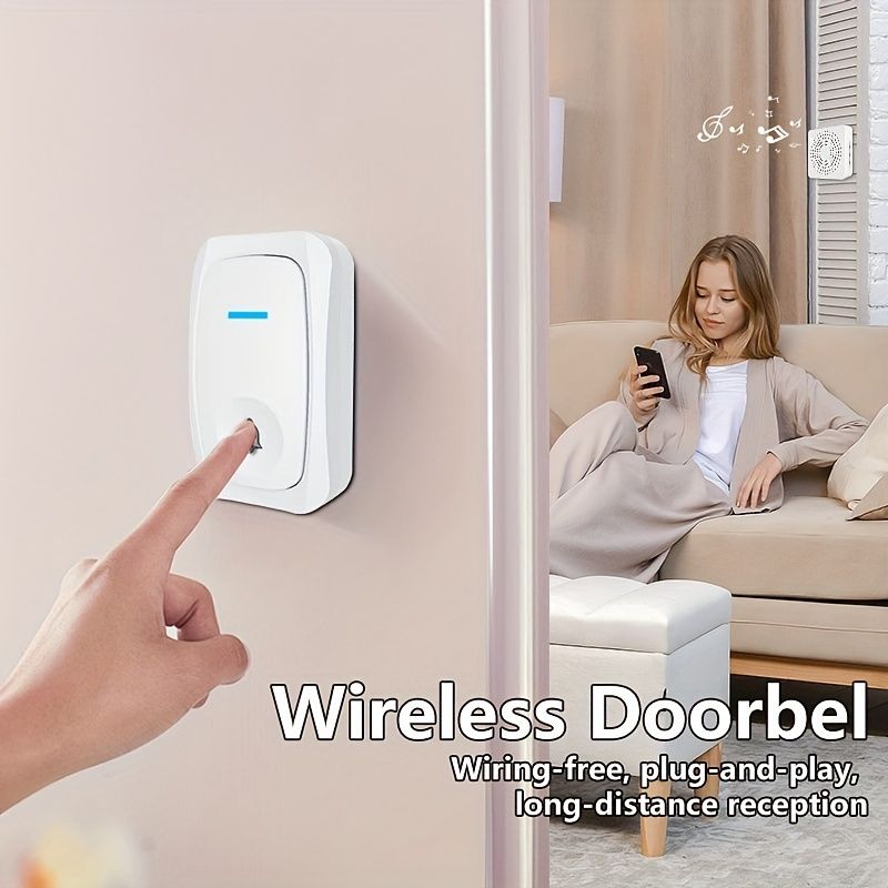 1 Set Portable Wireless Doorbell System - Touch-Controlled, Self-Adhesive, 38 Freely Switchable Ringtones, Elderly Alarm, No WiFi Required, Battery-Powered with Button Battery (Diameter ≥20mm) - Indoo