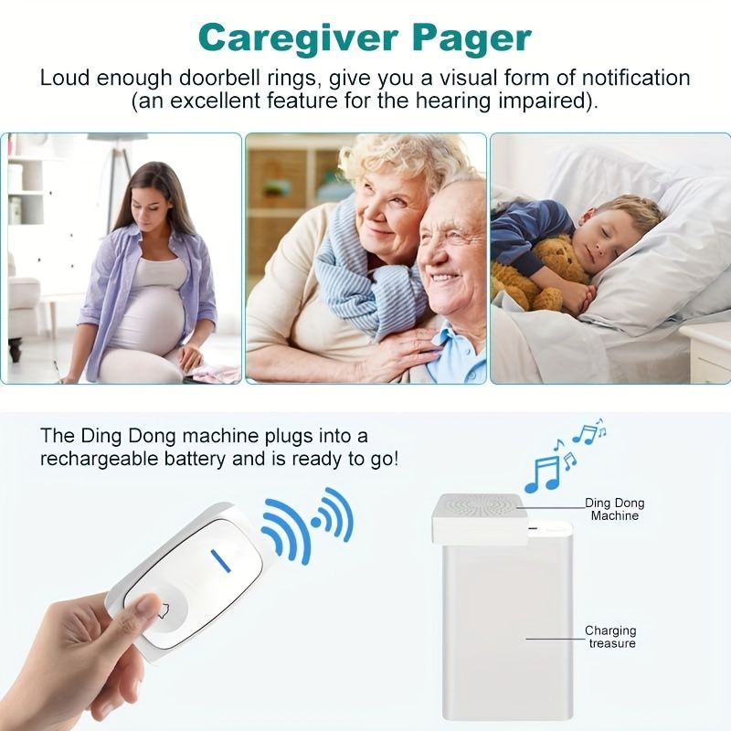 1 Set Portable Wireless Doorbell System - Touch-Controlled, Self-Adhesive, 38 Freely Switchable Ringtones, Elderly Alarm, No WiFi Required, Battery-Powered with Button Battery (Diameter ≥20mm) - Indoo